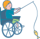 Animated icon of child in wheelchair fishing