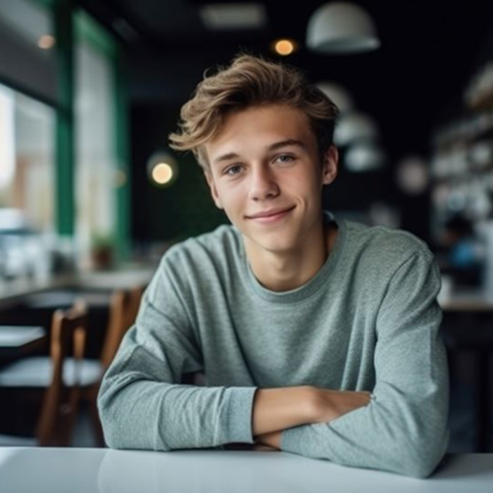 Smiling teen boy in classroom setting