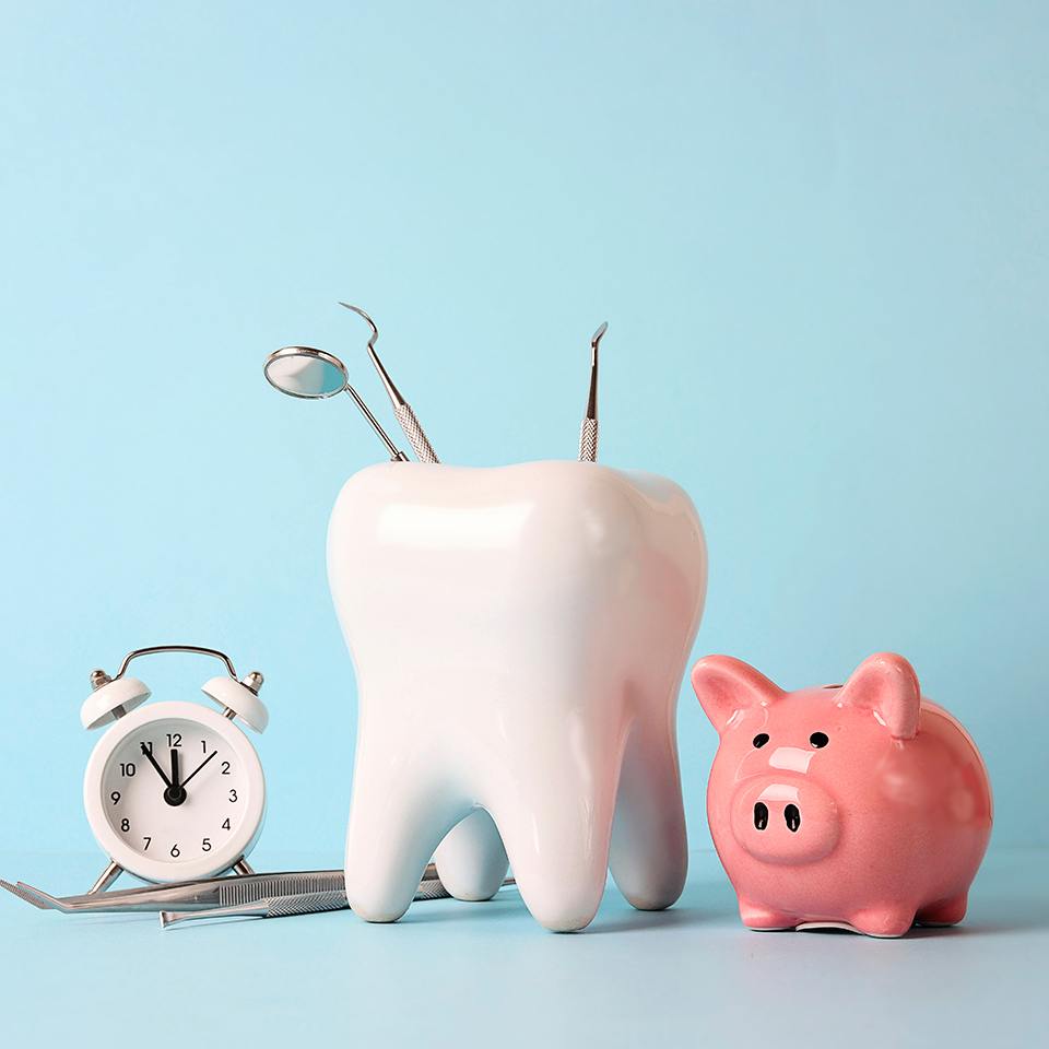 toothbrush, clock, and piggy bank